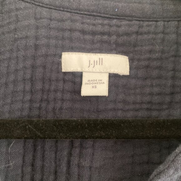 J Jill Gauzy Cotton Shirt Dress Split Neck Navy Blue Beach Coastal Breezy XS - Picture 8 of 10